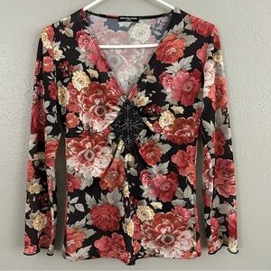 Cha Cha Vente Sheer Mesh Floral Long Sleeve Top Size S Whimsigoth Fairy Fall 90s